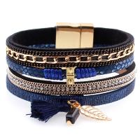 PU Leather Cord Bracelets, with Cotton Thread & Rhinestone & Tibetan Style, fashion jewelry & for woman, more colors for choice, 33x190mm, Sold By Strand