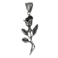 Pendentif fleur en acier inoxydable, Rose, noircir, couleur originale, 15x41x6.50mm, Trou:Environ 4.5x7.5mm, Vendu par PC