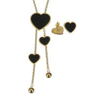 Fashion Stainless Steel Jewelry Sets, Stud Earring & necklace, with Resin, Heart, oval chain & for woman, gold, 115mm,30x27mm,3mm,16.5x15mm, Length:Approx 20 Inch, Sold By Set