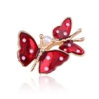 Tibetan Style Brooches, with Plastic Pearl, Butterfly, gold color plated, for woman & enamel, more colors for choice, nickel, lead & cadmium free, 24*33mm, Sold By PC