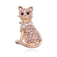 Tibetan Style Brooches, Cat, plated, for woman & with rhinestone, more colors for choice, nickel, lead & cadmium free, 20*32mm, Sold By PC