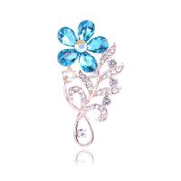 Tibetan Style Brooches, with Crystal, Flower, gold color plated, for woman & with rhinestone, more colors for choice, nickel, lead & cadmium free, 21*50mm, Sold By PC