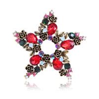 Tibetan Style Brooches, Star, antique gold color plated, for woman & with rhinestone, nickel, lead & cadmium free, 51*49mm, 3PCs/Lot, Sold By Lot