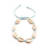 Shell Anklet with Cotton Cord plated Adjustable & fashion jewelry & for woman light blue Sold Per Approx 8.2 Inch Strand