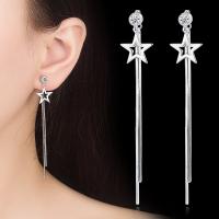 Brass Drop Earring, silver color plated, detachable & for woman & with rhinestone, nickel, lead & cadmium free, 77x12mm,5mm, Sold By Pair