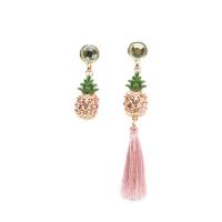 Zinc Alloy Asymmetric Earrings with Cotton Thread stainless steel post pin Pineapple plated for woman & with rhinestone nickel lead & cadmium free 75mm Sold By Pair