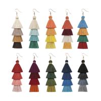 Tibetan Style Tassel Earring, with Cotton Thread, gold color plated, Bohemian style & for woman, more colors for choice, nickel, lead & cadmium free, 105mm, 2Pairs/Lot, Sold By Lot