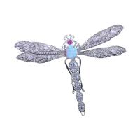 Brass Brooch, with Opal, Dragonfly, platinum color plated, micro pave cubic zirconia & for woman, nickel, lead & cadmium free, 46*61mm, Sold By PC
