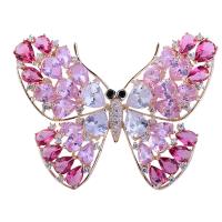 Brass Brooch with Cubic Zirconia Butterfly gold color plated for woman nickel lead & cadmium free 41*50mm Sold By PC