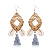 Rattan Tassel Earring with Cotton Thread & Trumpet Shell plated fashion jewelry & for woman Sold By Pair