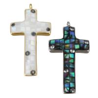 Natural Abalone Shell Pendants Brass with Abalone Shell Cross plated & micro pave cubic zirconia nickel lead & cadmium free Approx 1.5mm Sold By Lot