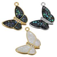 Natural Abalone Shell Pendants Brass with Abalone Shell Butterfly plated & micro pave cubic zirconia nickel lead & cadmium free Approx 1.5mm Sold By Lot