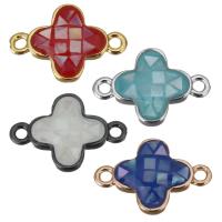 Shell Connector, Brass, with Abalone Shell, Four Leaf Clover, plated, 1/1 loop, more colors for choice, nickel, lead & cadmium free, 14.50x10x3mm, Hole:Approx 1.5mm, 10PCs/Lot, Sold By Lot