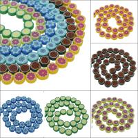 Polymer Ton Perlen , flache Runde, verschiedene Muster für Wahl, 10x4mm, Bohrung:ca. 1mm, 10SträngeStrang/Tasche, ca. 36PCs/Strang, verkauft von Tasche