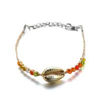 Tibetan Style Anklet, with Seedbead & PU Leather, with 5cm extender chain, Shell, plated, handmade & for woman, golden, nickel, lead & cadmium free, 20mm, Sold Per Approx 6.70 Inch Strand