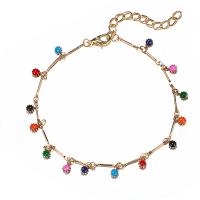 Tibetan Style Anklet, with Resin, with 5cm extender chain, gold color plated, bar chain & for woman, multi-colored, nickel, lead & cadmium free, Sold Per Approx 8.67 Inch Strand