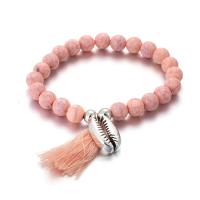 Tibetan Style Bracelet, with Cotton Thread & Gemstone, with 5cm extender chain, platinum color plated, 4 pieces & oval chain & for woman, pink, nickel, lead & cadmium free, Length:Approx 6.30 Inch, Approx 6.93 Inch, 4Strands/Set, Sold By Set