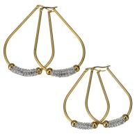 Stainless Steel Lever Back Earring with Rhinestone Clay Pave gold color plated & for woman Sold By Lot