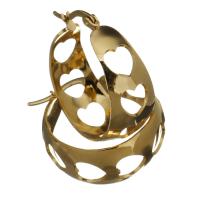 Acier inoxydable Levier Retour Earring, Placage de couleur d'or, pour femme & creux, 12x29x27mm, Vendu par paire