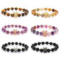 Natural Stone Bracelet, with Cubic Zirconia & Agate & Tibetan Style, plated, Unisex & different styles for choice, Length:7.5 Inch, Sold By PC