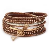 PU Leather Cord Bracelets with Velveteen & Zinc Alloy fashion jewelry & for woman & with rhinestone Sold By Strand