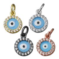 Brass Pendant, Flat Round, plated, evil eye pattern & micro pave cubic zirconia, more colors for choice, nickel, lead & cadmium free, 9x11x2mm, Hole:Approx 3.5mm, 10PCs/Lot, Sold By Lot