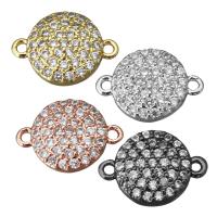 Brass Jewelry Connector, Flat Round, plated, micro pave cubic zirconia & 1/1 loop, more colors for choice, nickel, lead & cadmium free, 13x9x2.50mm, Hole:Approx 1mm, 10PCs/Lot, Sold By Lot