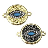 Brass Jewelry Connector, Flat Round, plated, micro pave cubic zirconia & 1/1 loop, more colors for choice, nickel, lead & cadmium free, 18x13.50x2mm, Hole:Approx 1.5mm, 10PCs/Lot, Sold By Lot