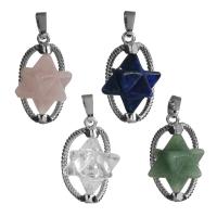 Gemstone Pendants Jewelry, Brass, with Gemstone, Star, silver color plated, different materials for choice, nickel, lead & cadmium free, 18x27x19mm, Hole:Approx 5x7mm, Sold By PC