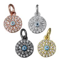 Brass Pendant Flat Round plated evil eye pattern & micro pave cubic zirconia nickel lead & cadmium free Approx 3.5mm Sold By Lot