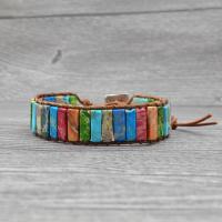 Impression Jasper Bracelet, with PU Leather Cord & Tibetan Style, antique silver color plated, Unisex, mixed colors, 4x13mm,13x13mm, Sold Per Approx 6.7 Inch Strand