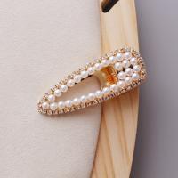 Hair Snap Clips Zinc Alloy with Plastic Pearl gold color plated & for woman & with rhinestone nickel lead & cadmium free   Sold By PC