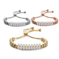 Titanium Steel Bracelet, with Rhinestone Clay Pave, plated, adjustable & snake chain & for woman, more colors for choice, Length:Approx 4-9 Inch, 2Strands/Lot, Sold By Lot