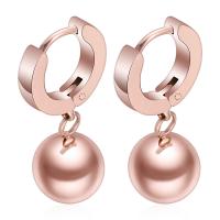 Stainless Steel Huggie Hoop Drop Earring Round rose gold color plated for woman 14mm Sold By Lot