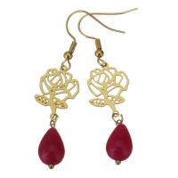 Stainless Steel Drop Earring with Glass gold color plated for woman 55mm Sold By Lot