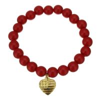 Ágata jóias pulseira, ágata, with aço inoxidável, Coração, unissex, vermelho, 14.5x16.5mm,10mm, vendido para Aprox 8 inchaltura Strand