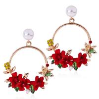 Tibetan Style Drop Earrings, with Resin Pearl, Flower, gold color plated, for woman & with rhinestone, more colors for choice, nickel, lead & cadmium free, 50*50mm, Sold By Pair