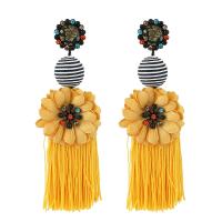 Tibetan Style Tassel Earring, with Nylon, stainless steel post pin, gold color plated, for woman & with rhinestone, more colors for choice, nickel, lead & cadmium free, 45x135mm, Sold By Pair