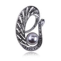 Tibetan Style Brooches, with Plastic Pearl, gun black plated, for woman & with rhinestone, more colors for choice, nickel, lead & cadmium free, 32*49mm, Sold By PC