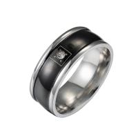 nehrđajućeg Čelik vještački dijamant Finger Ring, 316L Stainless Steel, pozlaćen, modni nakit & različite veličine za izbor & za čovjeka & s Rhinestone, crn, 8x2mm, Prodano By PC