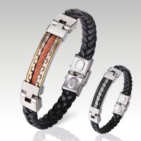 Titanium Steel Bracelet, with leather cord, plated, wavy grain & Unisex, more colors for choice, Length:7.5 Inch, Sold By PC