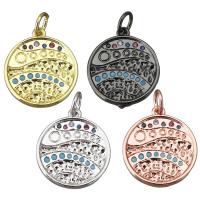 Cubic Zirconia Micro Pave Brass Pendant, Flat Round, plated, micro pave cubic zirconia, more colors for choice, nickel, lead & cadmium free, 15x17x2mm, Hole:Approx 3.5mm, 10PCs/Lot, Sold By Lot