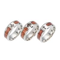 Stainless Steel Finger Ring with Wood Unisex  original color Sold By PC