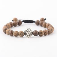 Wood Bracelets with Gemstone & Nylon Cord & Zinc Alloy Adjustable & Unisex 8mm Length 6.5-9.8 Inch Sold By PC