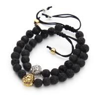 Lava Bracelet, with Tibetan Style bead & Nylon Cord, Lion, Adjustable & for man, more colors for choice, 8mm, Sold By PC