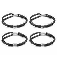 PU Leather Cord Bracelets with Stainless Steel Unisex black Length 8 Inch Sold By PC