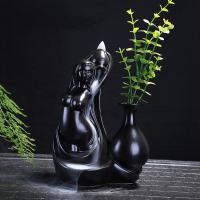 Queimador de incenso Backflow de porcelana, metade handmade, para casa e escritório & Sustentável, preto, 135x185mm, vendido por PC