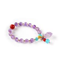améthyste bracelet, avec agate rouge, Rond, style folk & pour femme, violet, protéger l'environnement, sans nickel, plomb et cadmium, 8mm,10mm,17x12mm, Vendu par PC