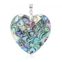 Natural Abalone Shell Pendants, Heart, multifunctional & DIY, multi-colored, nickel, lead & cadmium free, 40mm, Sold By PC
