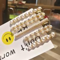 Alligator Hair Clip Zinc Alloy with Plastic Pearl gold color plated & for woman & with rhinestone nickel lead & cadmium free 89mm 6.5mm Sold By PC